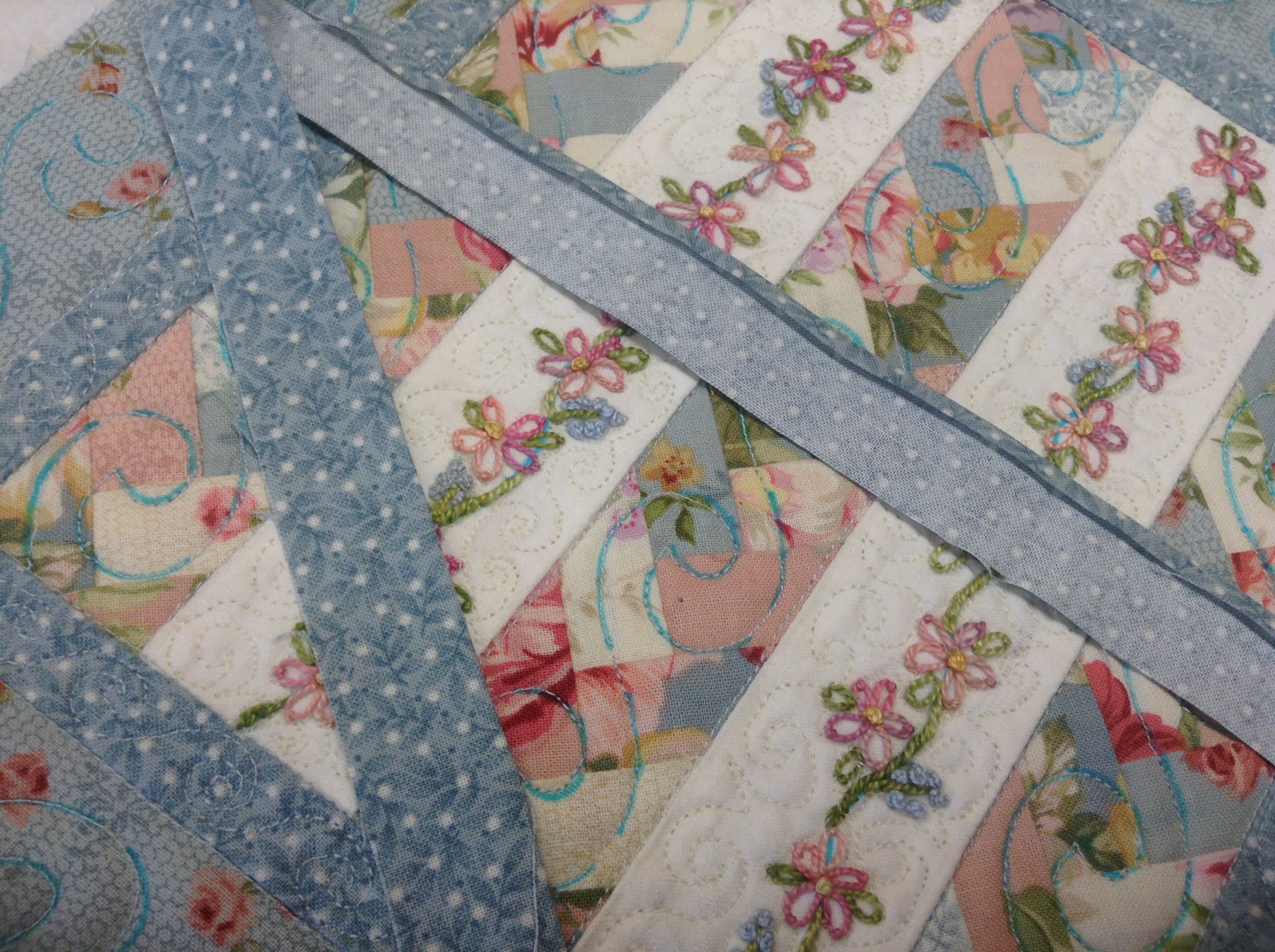 Sewing the binding on.