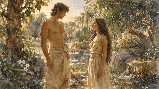 Adam and Eve in Genesis 2 — the covenant design behind marriage, not a portrait of romantic completion.