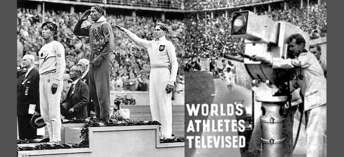 1936 Berlin Olympics Jesse Owens on the medal stand at the Berlin Olympics