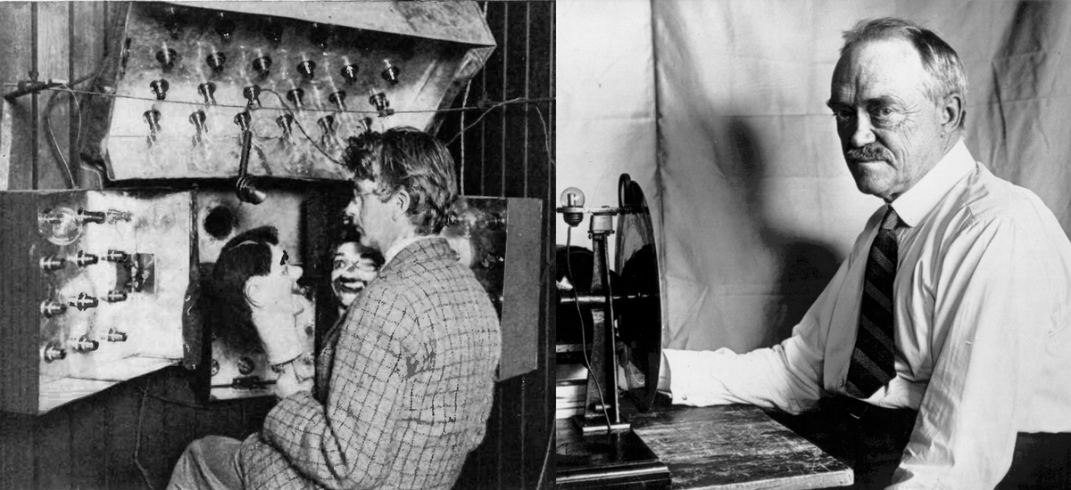 John Logie Baird and Charles Francis Jenkins demonstrating mechanical televisions