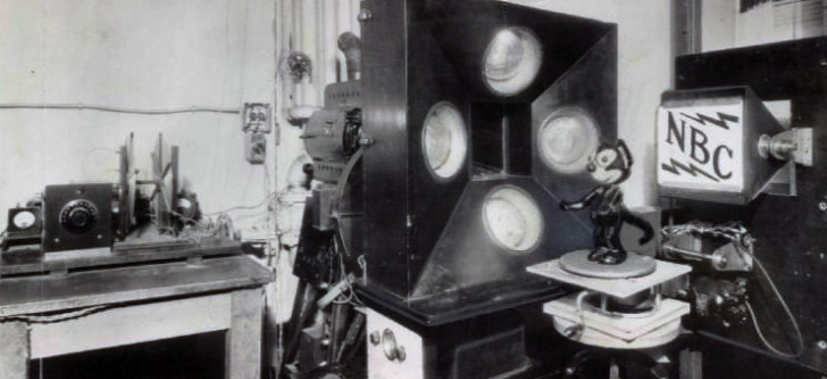First Television Station Launched Felix the Cat figurine on a turntable in front of a camera
