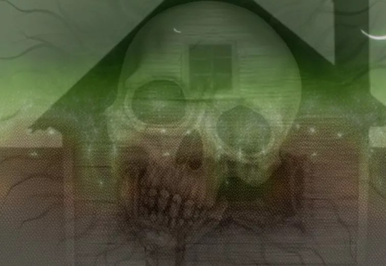 BWDerge.com Images - This River Roaring Poem - 6 This River Roaring Poem - image generated by AI - skull nightmare house