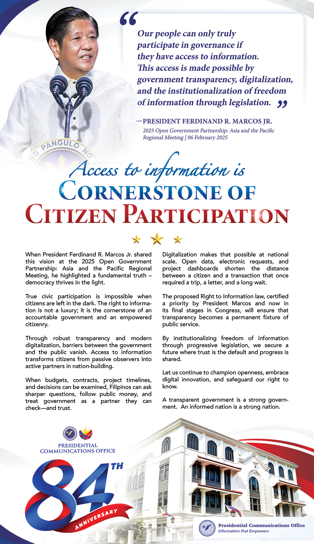 Access to information is cornerstone of citizen participation Access to information is cornerstone of citizen participation