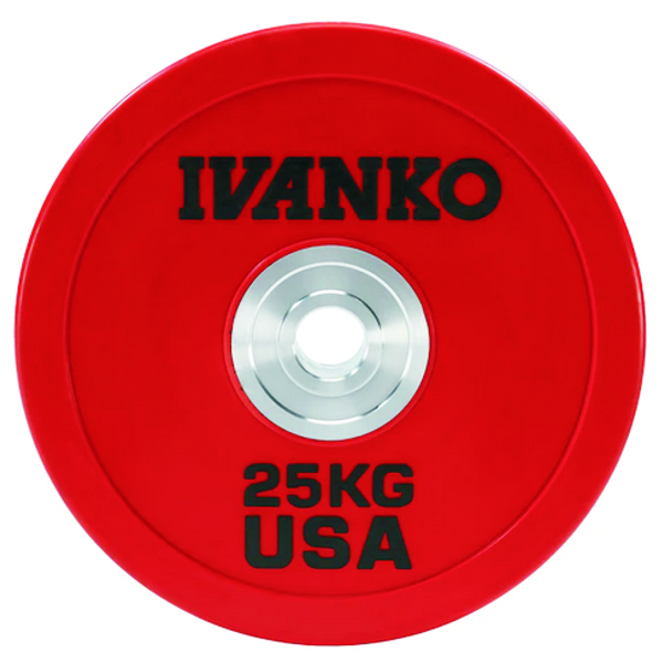 Ivanko Rubber Encased Olympic Bumper Plate 25 kg Red - BW Products