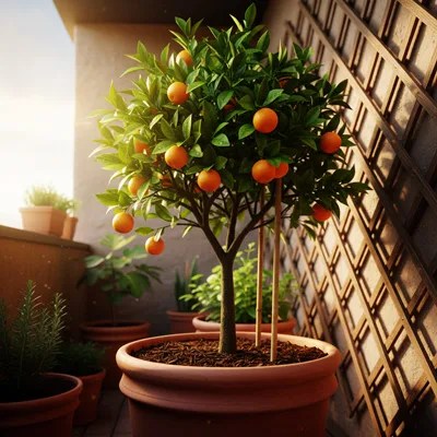 AI image of an orange tree in a small pot