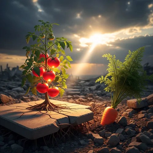 AI image of tomato and carrot for gardening mindset blog post