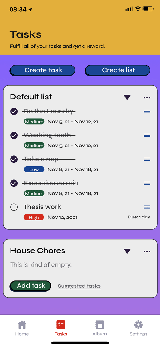 After screen of the task list