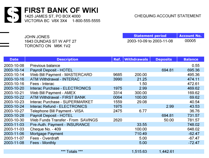 Sample Bank Statement for Verification