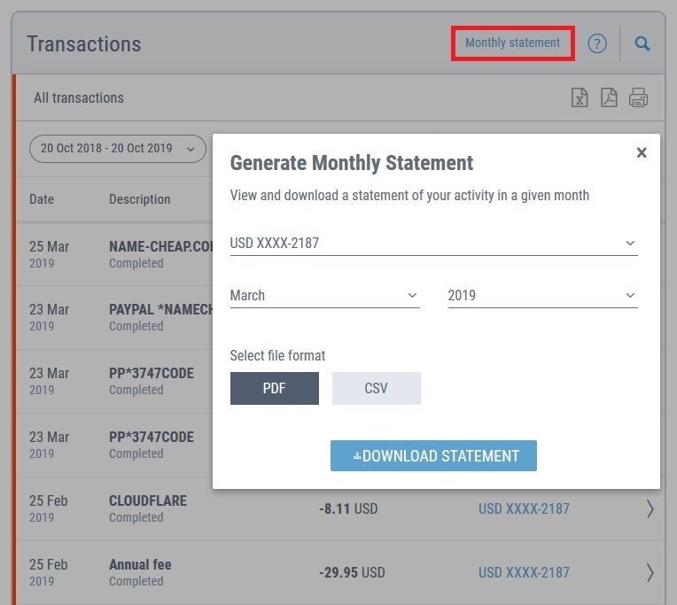 Payoneer Credit Card Statement Download