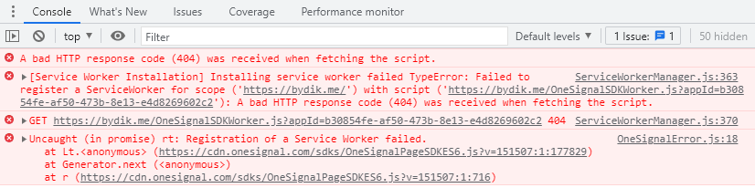 OneSignal Service Worker Error in Chrome Console