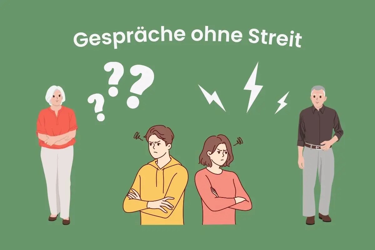 Streit in der Familie, Geschwisterpaar steht RÜcken an Rücken, zwischen den Eltern Symbolbild für Streit in der Familie zum Thema Pflege