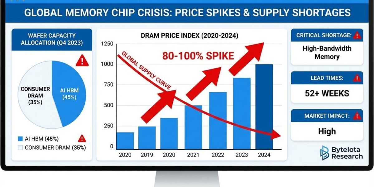 Memory Shortage 2026 AI Demand Drives 80 Price Spike Byteiota Featured Image 3 1200x600 