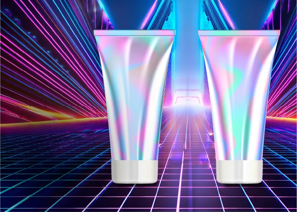 <strong> Efeito Holográfico. </strong> <br> Acabamentos que <br> trazem mais luz, brilho <br> e dimensão às <br> suas embalagens.