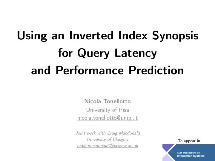 Using An Inverted Index Synopsis For Query Latency And Performance Prediction Acm Transactions - Stunning Full HD Nature Designs | Free Download