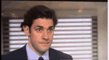 pix Jim Smiling Through Blinds Gif jim halpert the office gif jim