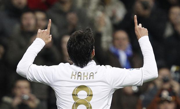 Real Madrid's Kaka celebrates his goal against Real Zaragoza during their Spanish first division soccer match at Santiago Bernabeu stadium in Madrid