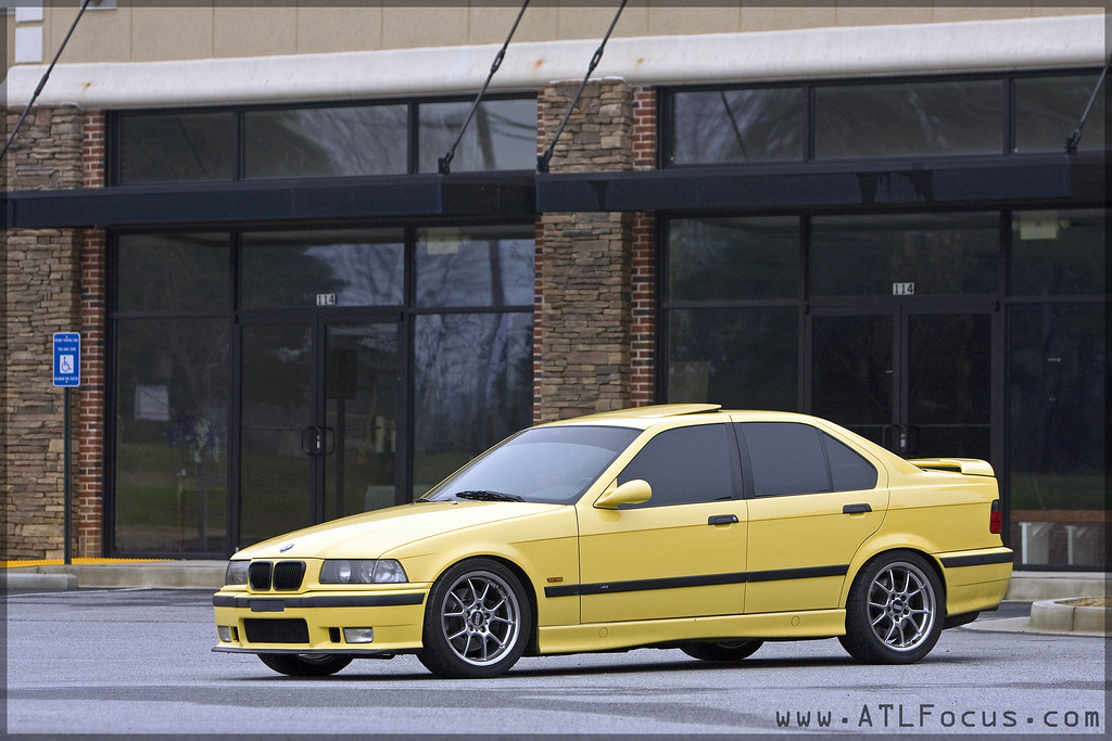 Bmw e36 m3 sedan dakar yellow bbs rk ast coilover 1