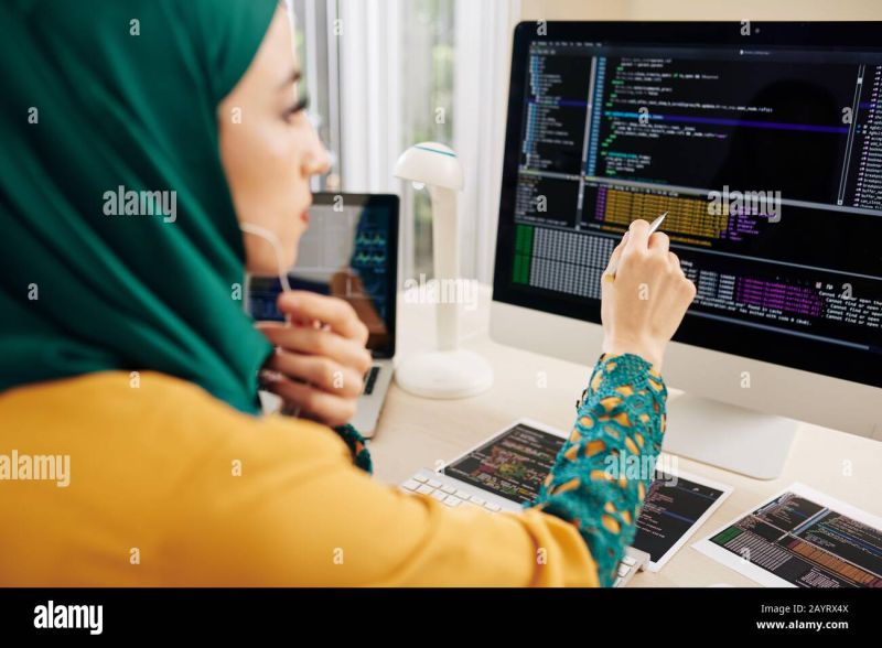 Smiling Young Muslim Software Developer Talking On Phone When Checking Programming Code On - Premium Minimal Background Gallery - Ultra HD