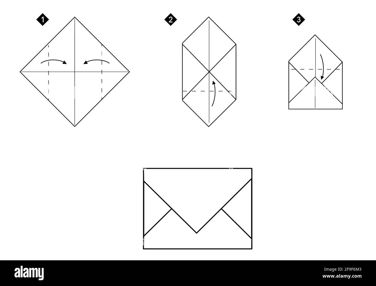 How to make a origami envelope vector illustration. monochrome black line step by step diy