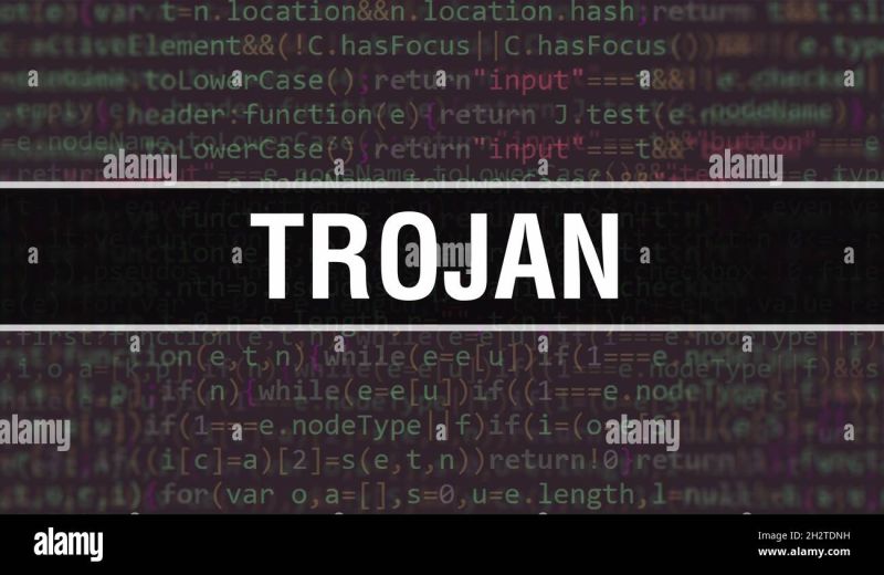 Trojan Warning Over Computer Binary Background Trojan Text With Binary Code And Matrix - High Quality Abstract Texture - High Resolution