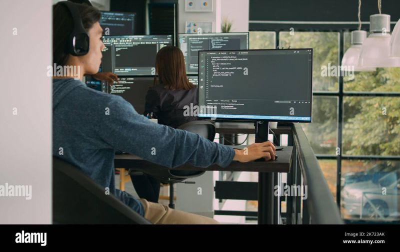 System Engineer Writing Html Code And Javascript On Terminal Window Working With Computer - Premium Nature Art Gallery - Desktop