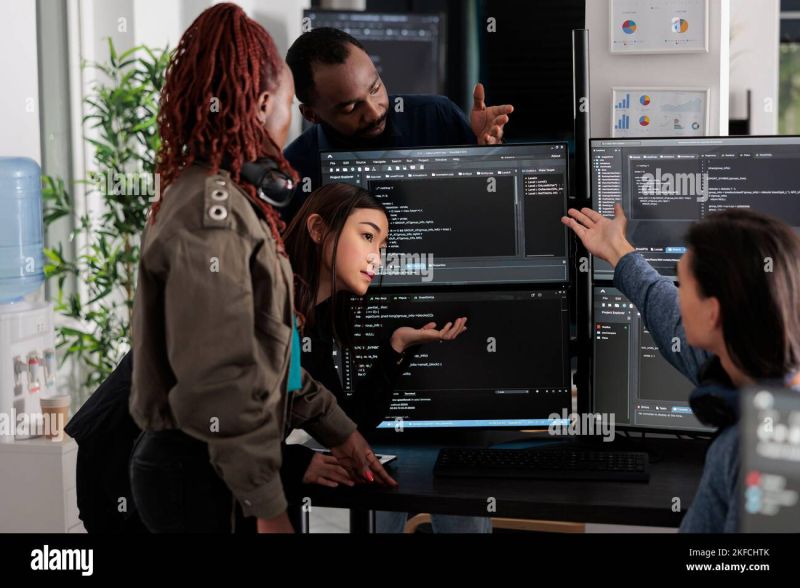 Software Engineers Analyzing Source Code And Database Brainstorming - Retina Nature Illustrations for Desktop