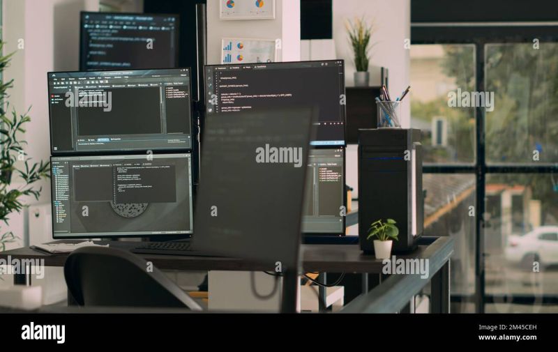 Computer Screens On Desk In Empty Data Room Displaying Program Code And Stock Video Footage Alamy - High Quality City Design - Mobile