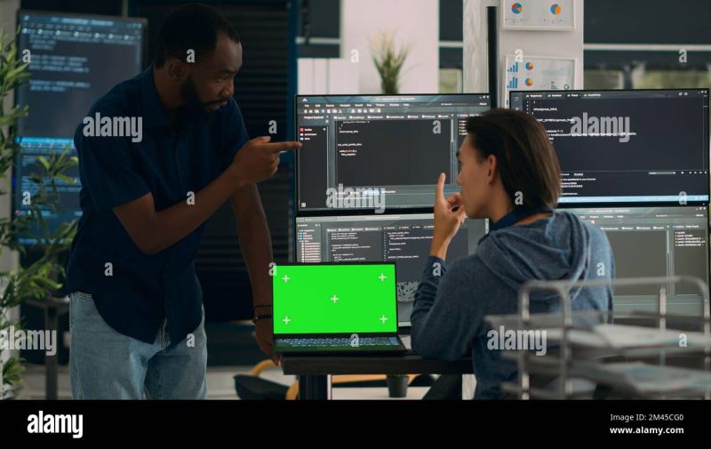 Software Developers Working On Code Programming With Greenscreen On Computer Using Terminal - Light Picture Collection - 4K Quality