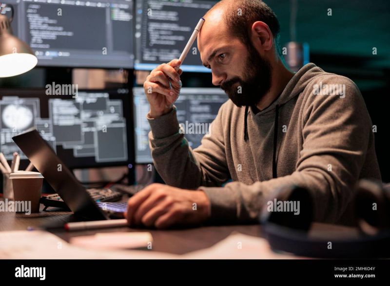 Thoughtful Developer Brainstorming Ideas To Find Source Code And Develop Html Script On Terminal - Ultra HD Geometric Wallpapers for Desktop