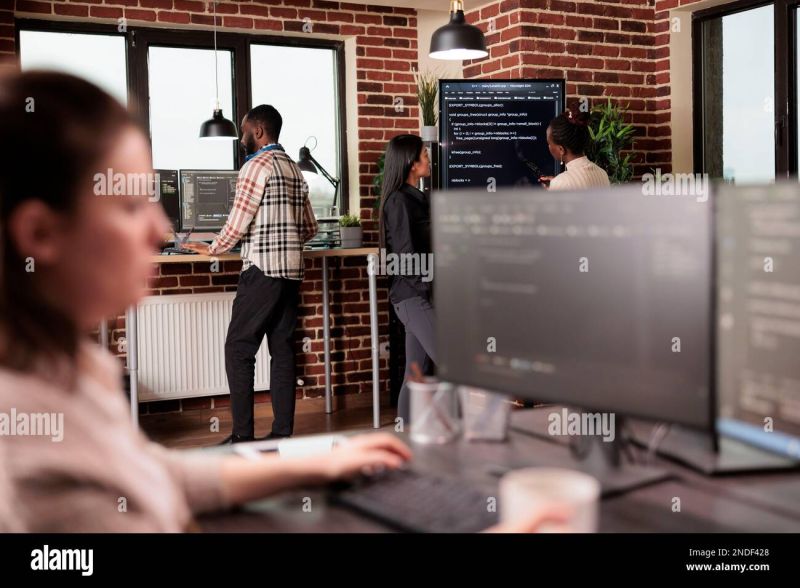 Team Of Programmers Analyzing Machine Learning App Code On Programming Big Screen Standing In - Stunning Retina Mountain Images | Free Download
