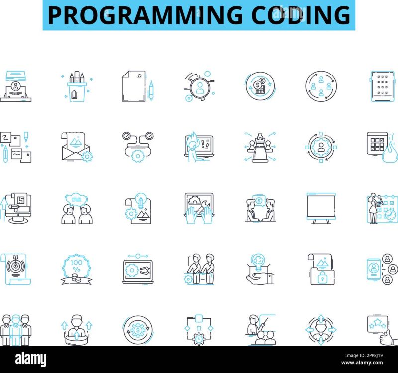 Computer Programming Linear Icons Set Coding Debugging Algorithms - 8K Sunset Patterns for Desktop