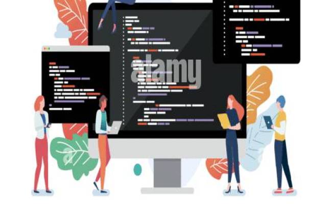 People With Coding On Computer Screen. Concept Of Computer Programming ...