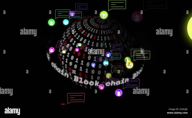 Image Of Block Chain Text, Binary Coding And Digital Data Processing ...
