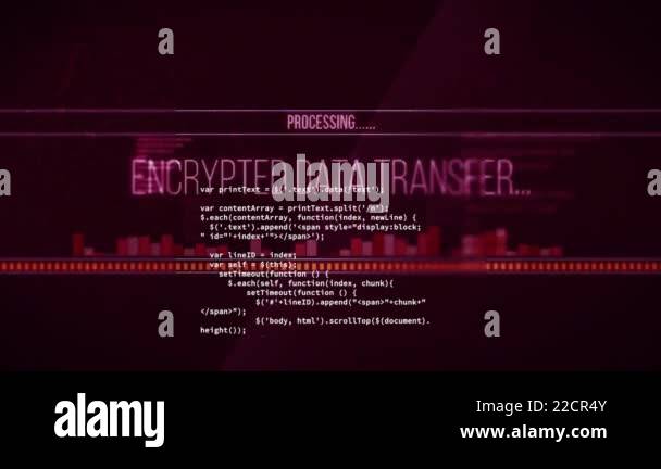 Programming Code And Data Processing Animation Over Red Background With Text Enc Technology - Gradient Background Collection - 4K Quality