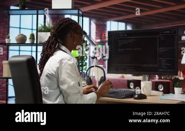 Technician Looking At Ui On Computer Monitor And Executing Programming - Creative Ultra HD Geometric Images | Free Download