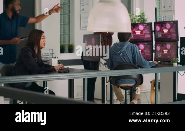 Multiethnic Team Of Coders Encountering System Error Message On Computer Stock Photo Image Of - Download Elegant Light Background | Full HD