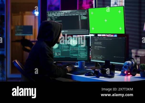 Hacker Coding On Isolated Screen Computer Monitors Developing Zero Day Exploit Undetectable By - Mountain Wallpapers - Modern High Resolution Collection