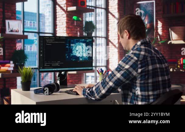 Programmer Using Computer For Artificial Intelligence Computing - Download Gorgeous City Background | Mobile