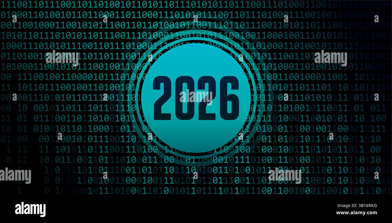 2026 Number On Digital Binary Code Background Vector Stock 2026 3B16RKG.