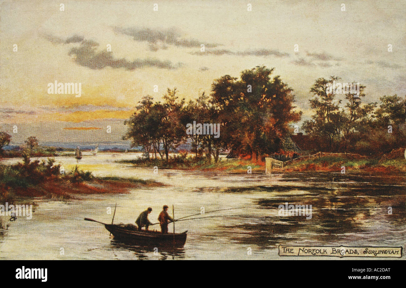 Vintage angling postcard stock photo