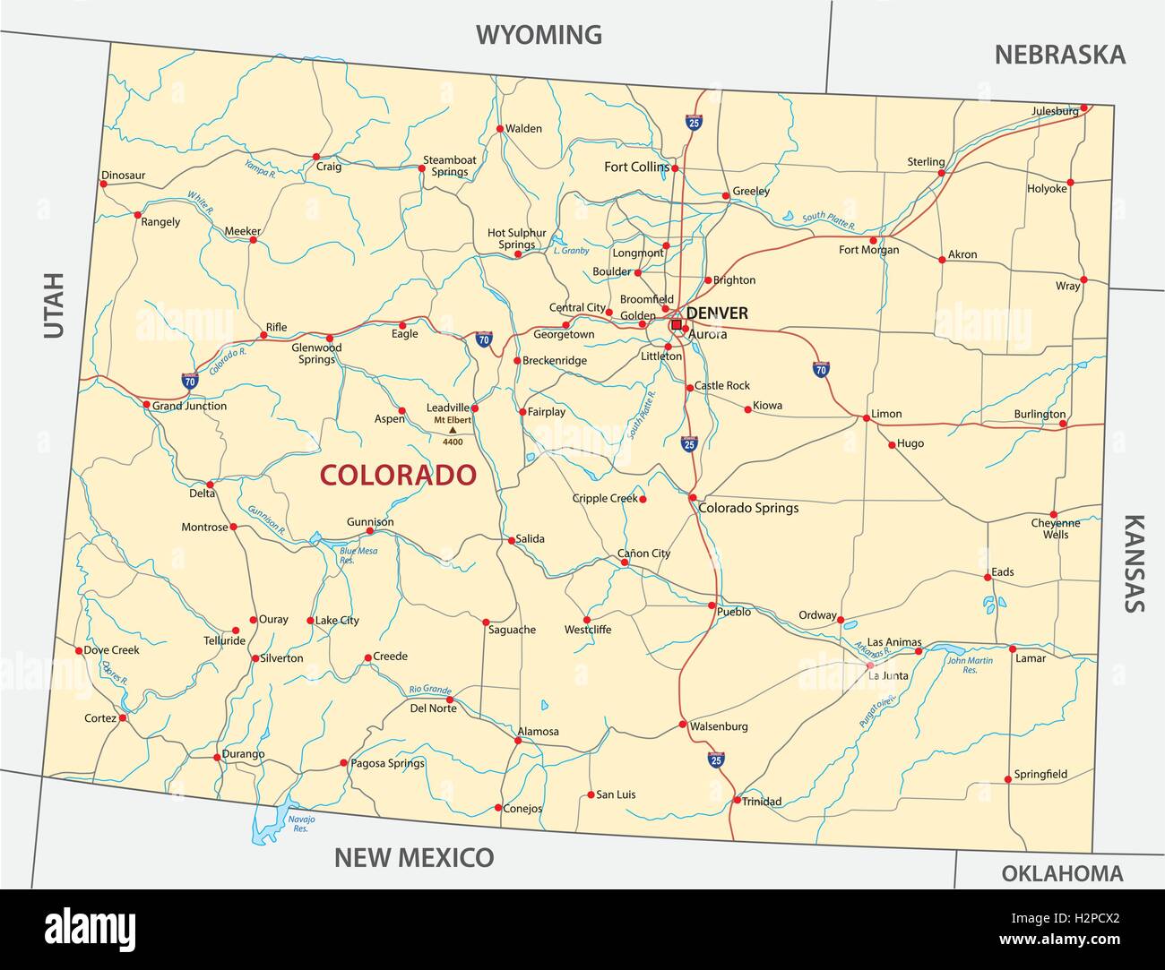 Colorado Road Map Stock Vector Image Art Alamy Colorado Road Map H2PCX2 