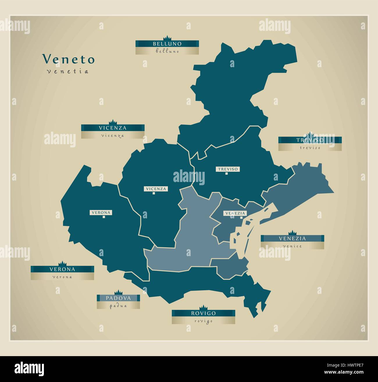 Veneto Region Map Modern Map Veneto It HWTPE7 