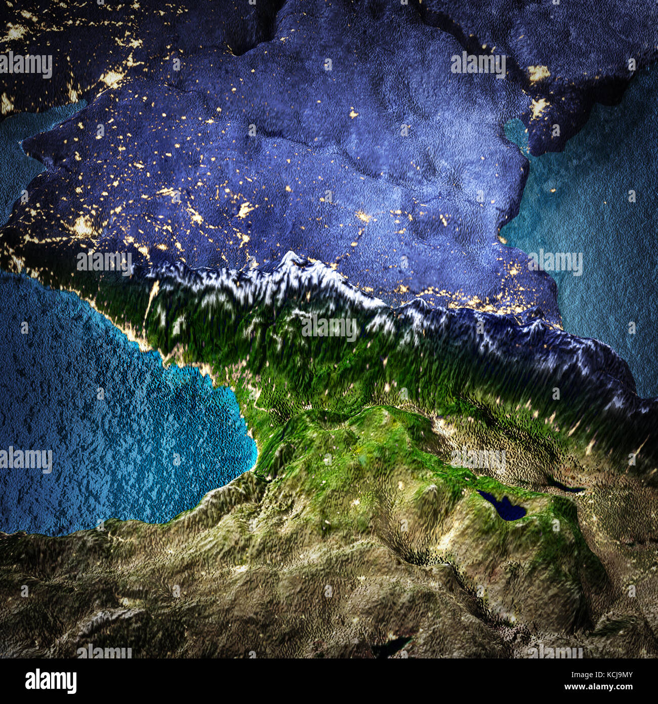 Caucasus Mountains Physical Map Caucasus Space 3d Rendering KCJ9MY 