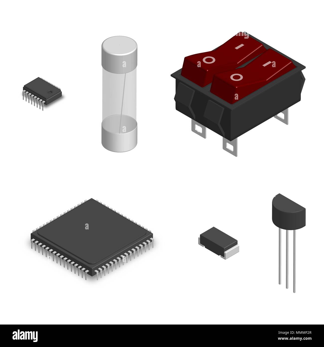 Set Of Different Active And Passive Electronic Components