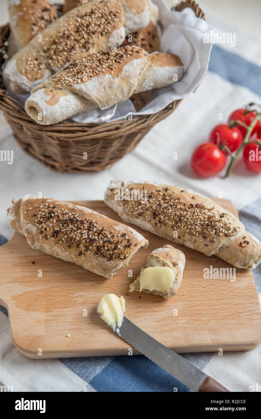 Home made bread rolls stock photo
