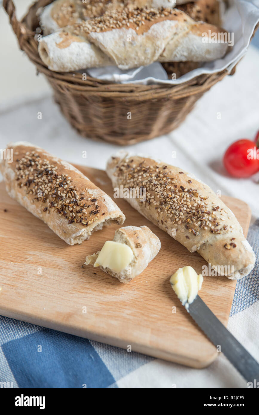 Home made bread rolls stock photo