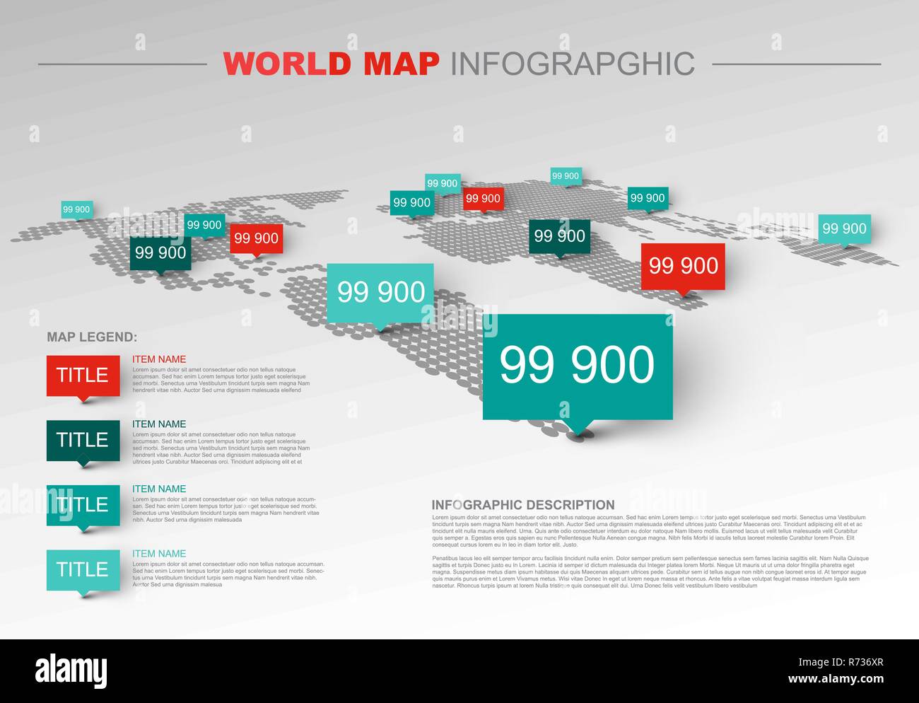 World Map Legend Light World Map Infographic Template With Pointer Marks Legend And Description R736XR 