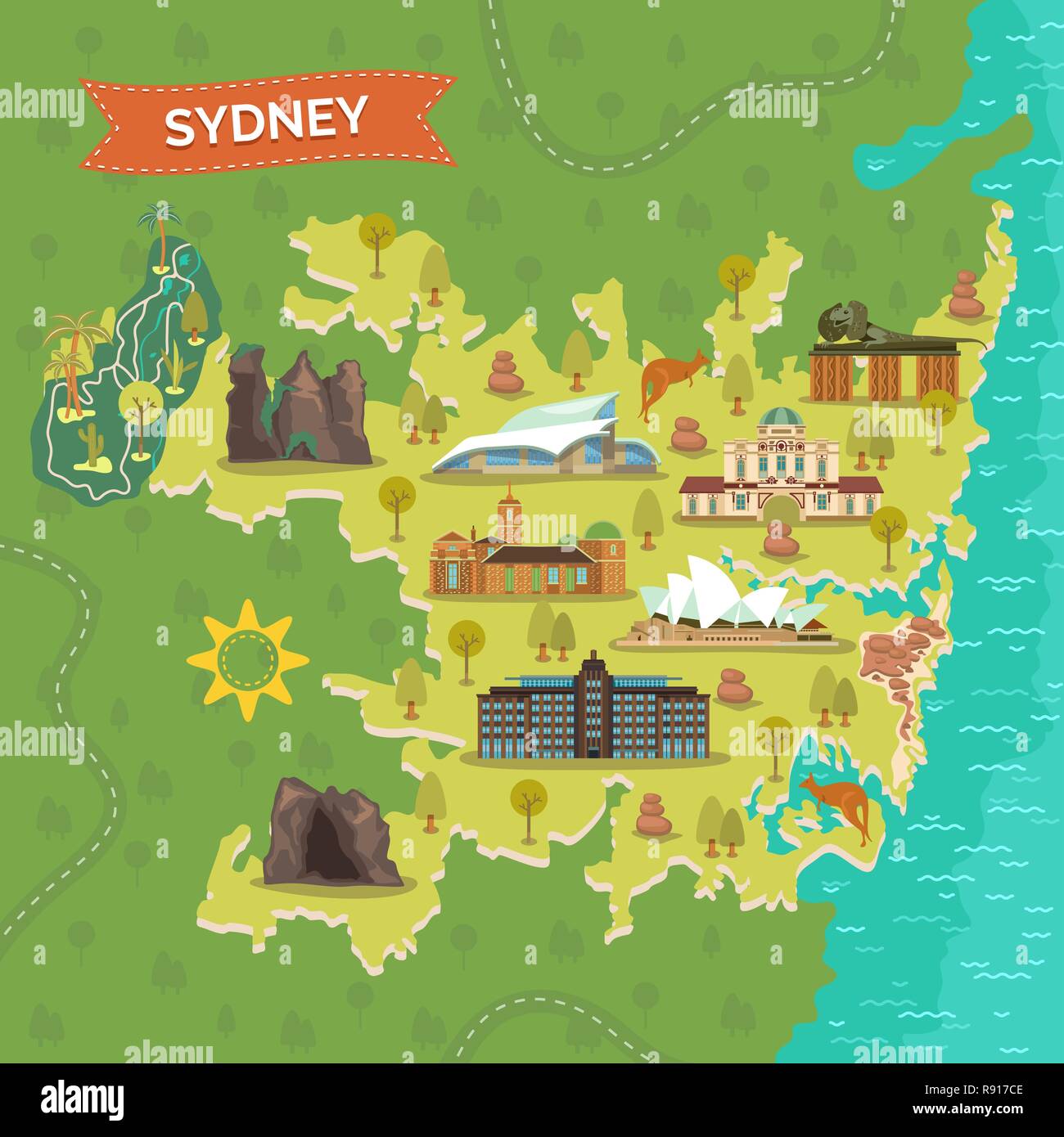 Map Of Australia Landmarks And Cities Australia City Map Stock Vector Map Of Sydney With Landmarks R917CE 