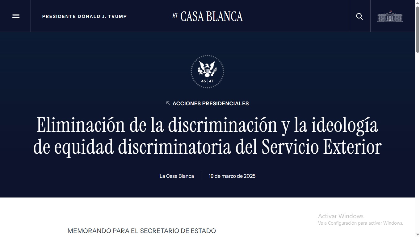 Trump ordena eliminar políticas de diversidad en el Servicio Exterior de EE.UU.