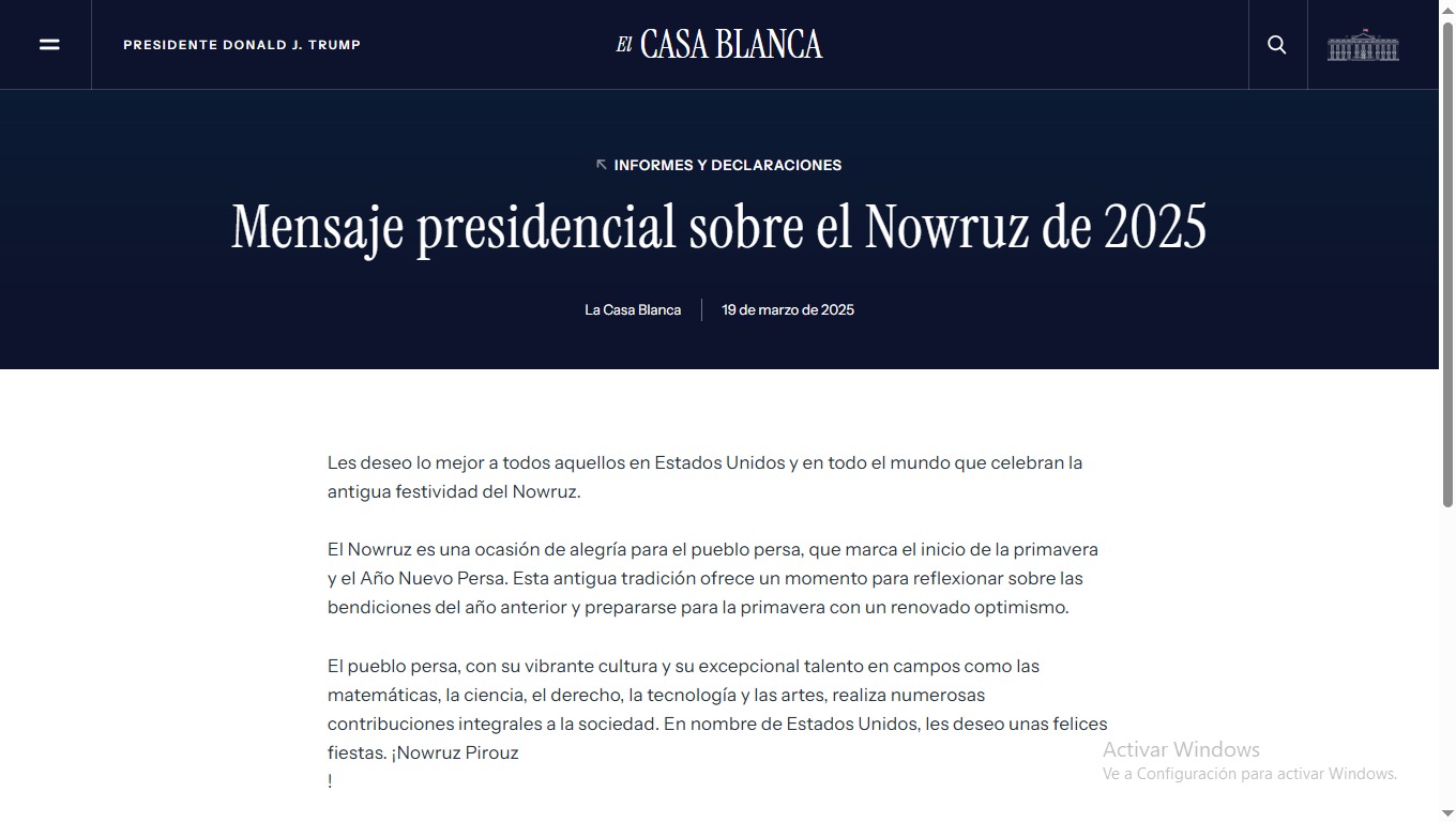 Donald Trump felicita al pueblo persa por la celebración del Nowruz